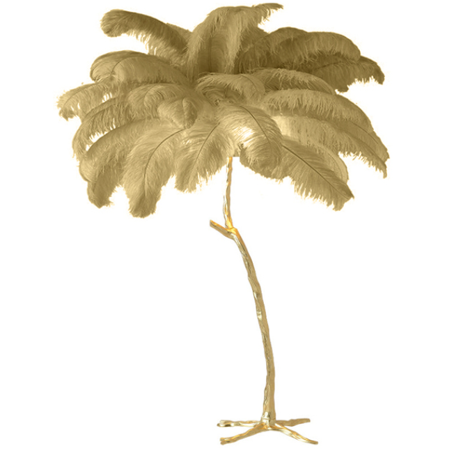 Luminaire sur pied style palmier grandes plumes - Doré