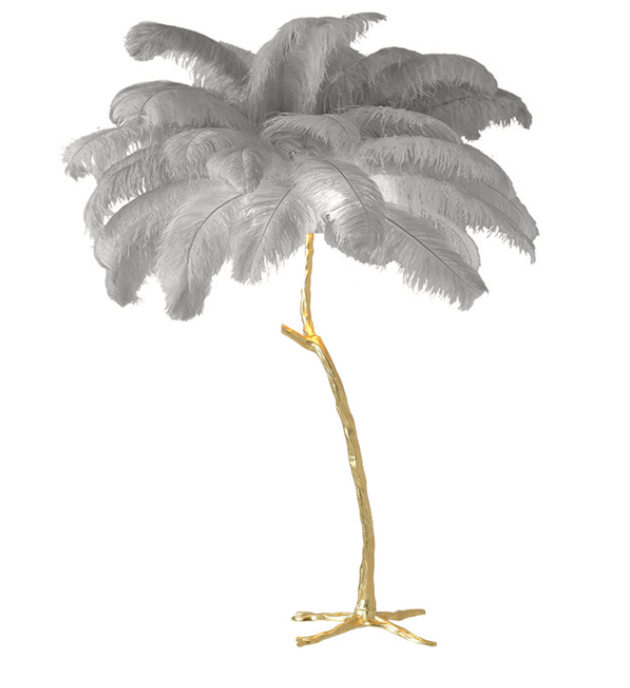 Luminaire sur pied style palmier grandes plumes - Gris