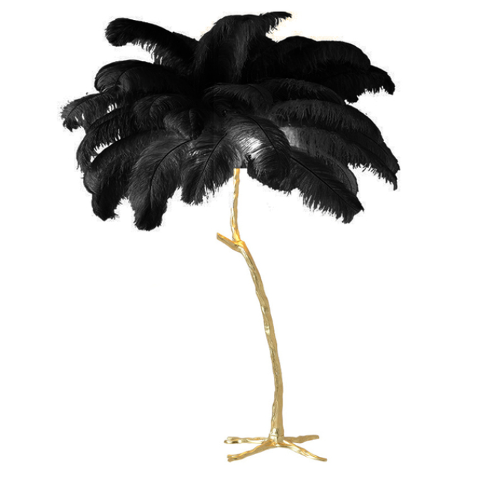 Luminaire sur pied style palmier grandes plumes - Noir