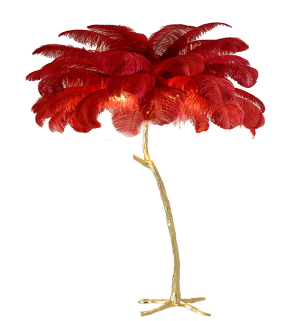 Luminaire sur pied style palmier grandes plumes - Rouge